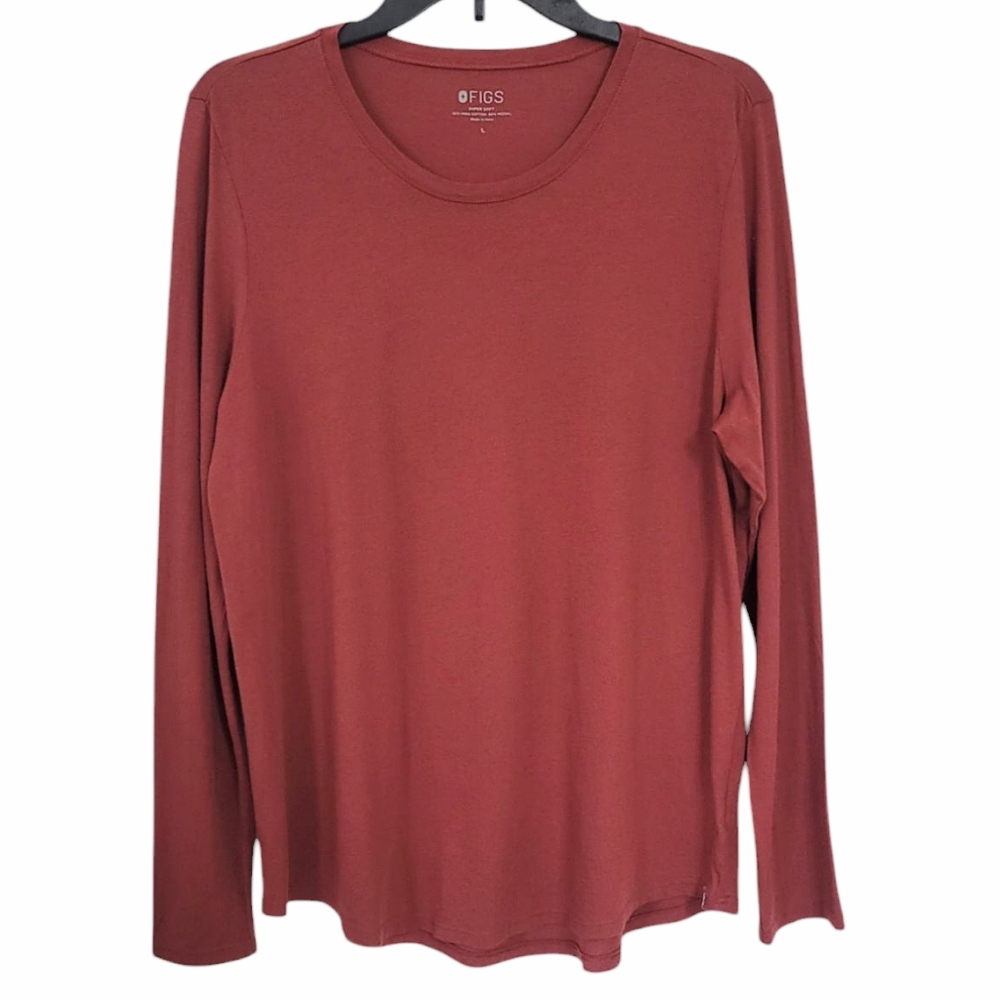 Figs Super Soft Burgundy Long Sleeve Underscrub Top Size L